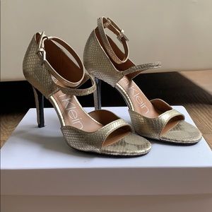 Calvin Klein Nadeen Snake Leather Gold Heel 6.5